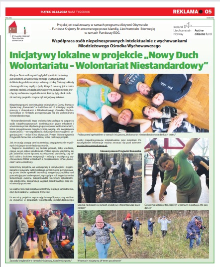O inicjatywach w projekcie „Nowy Duch Wolontariatu – Wolontariat Niestandardowy” w lokalnych wydaniach Dziennika Zachodniego